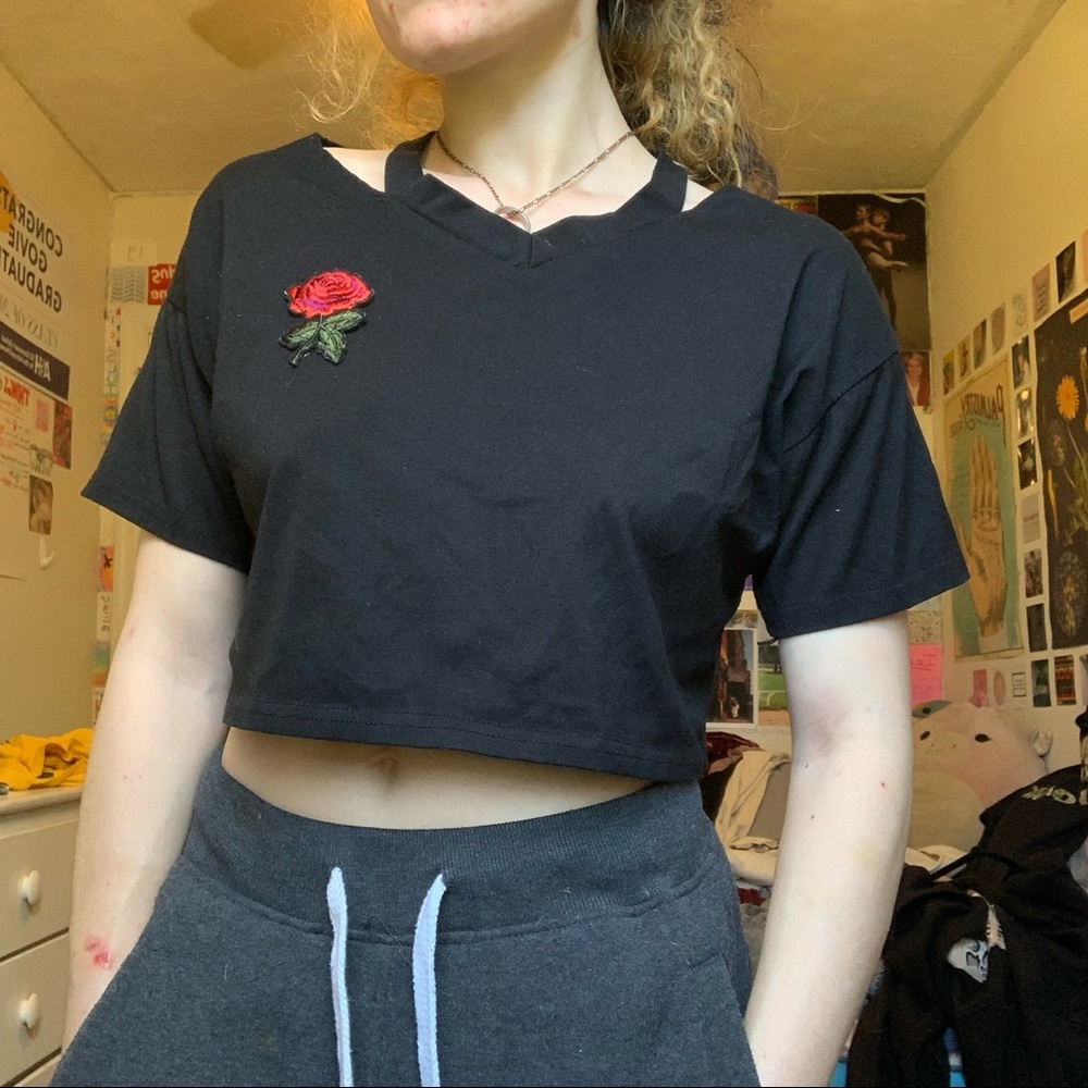Rose patch crop top